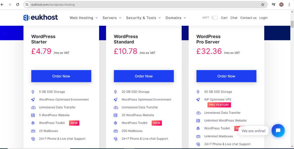 WordPress hosting plan Eukhost