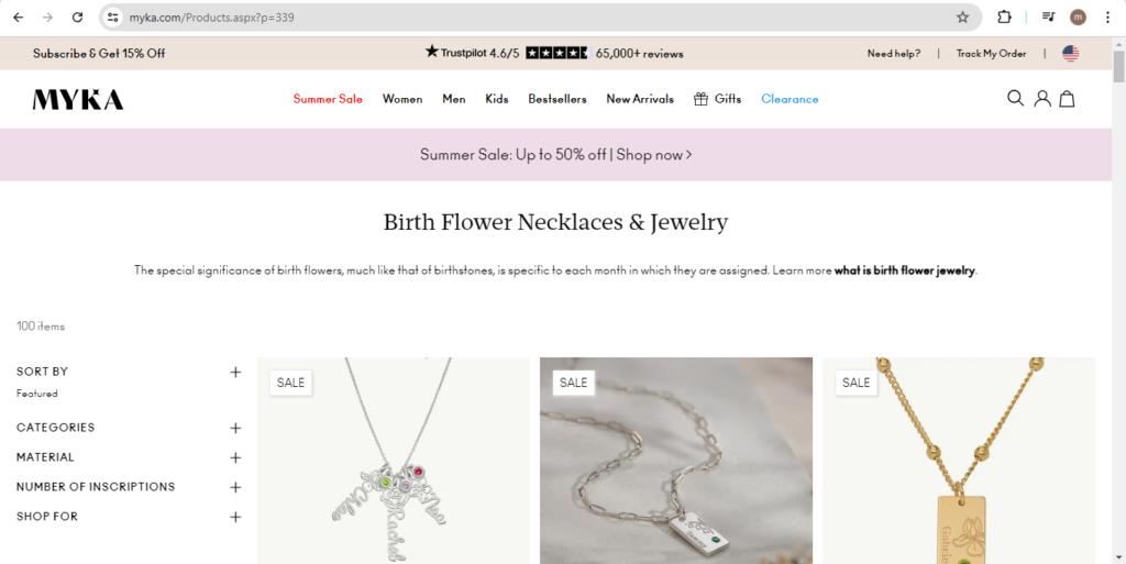 birth flower jewelry