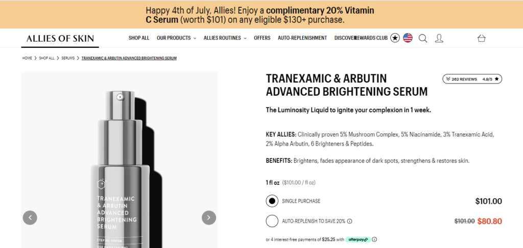 tranexamic and arbutin advanced brightening serum